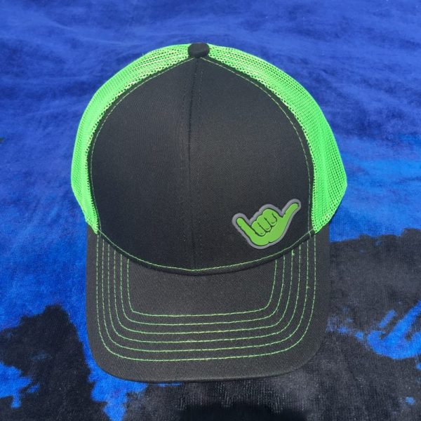 Green Shaka on Black & Green mesh Trucker Hat