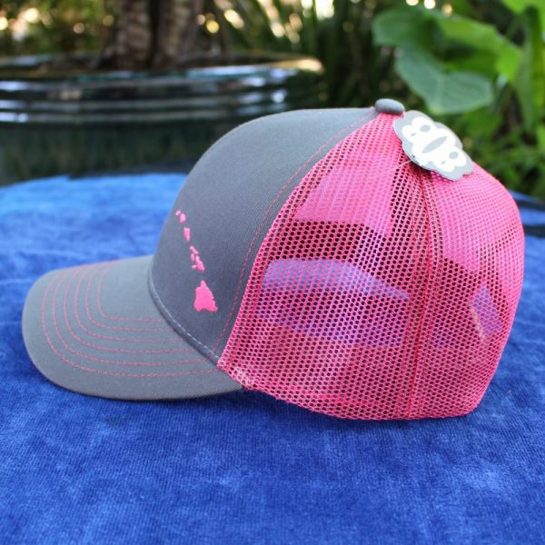 Gray and Hot Pink Mesh Hawaiian Islands Curved Bill Hat