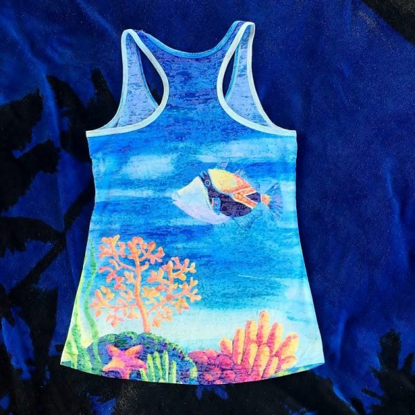 Hawaiian Underwater Sea Turtle Honu cotton poly tank top loose fit free shipping