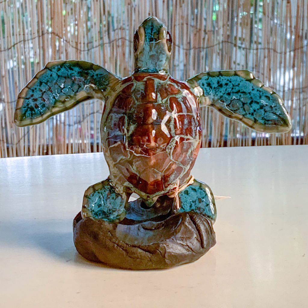 Ceramic Blue & Green Honu (Sea Turtle) Figurine w/ stand and Free ...