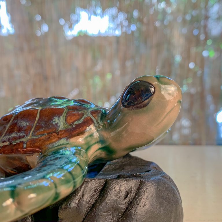 Ceramic Blue & Green Honu (Sea Turtle) Figurine w/ stand and Free ...