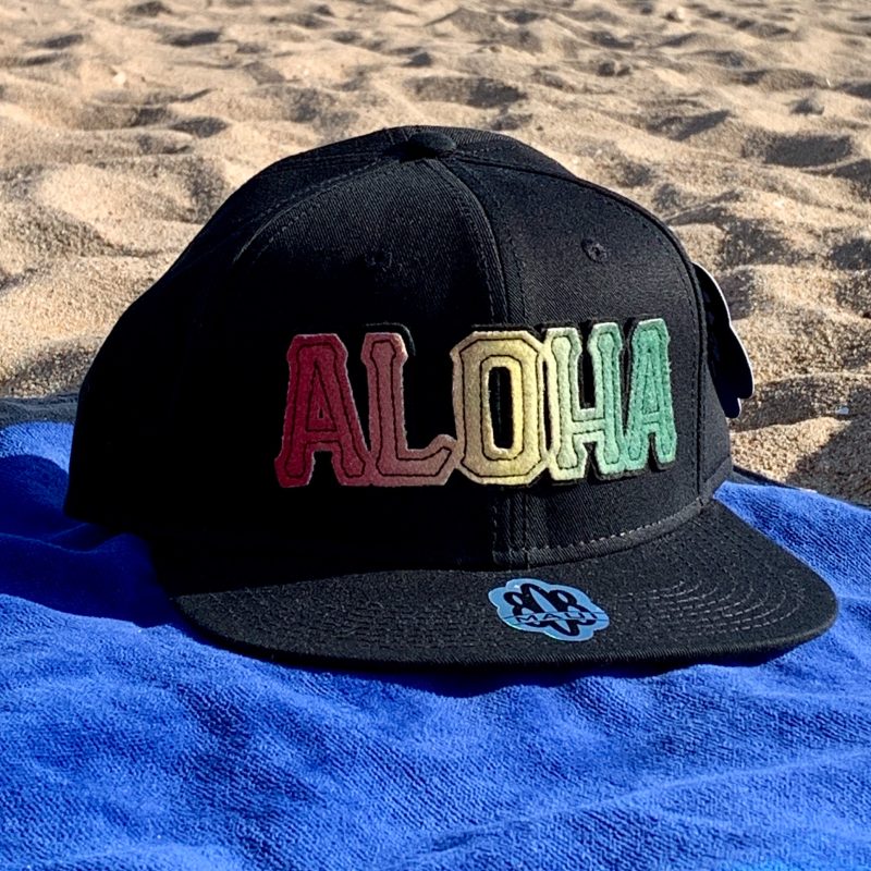 3D Rasta Aloha embroidered on black flat bill hat
