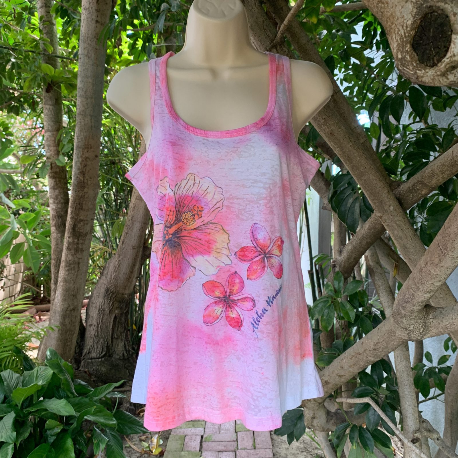 Hawaiian Hibiscus and Plumeria front and back design tank top