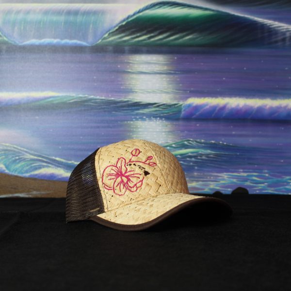 Blue Honu on Beige Straw Trucker Hat – Hawaiian Import Authentic Gifts