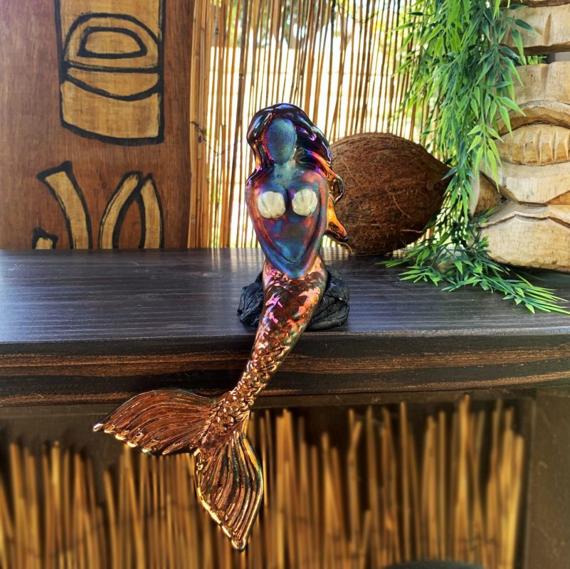 Hawaiian Raku Ceramic Mermaid figurine signed by the Artist 9 1/2 inches in length