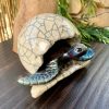 Raku Ceramic Honu sea turtle hatchling figurine large signed by artist