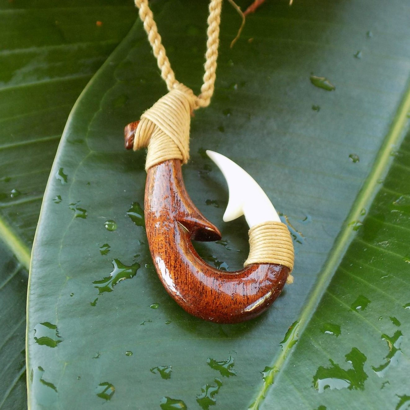 Koa Wood Fishhook Necklace and bone with adjustable braided cord – Hawaiian  Import Authentic Gifts
