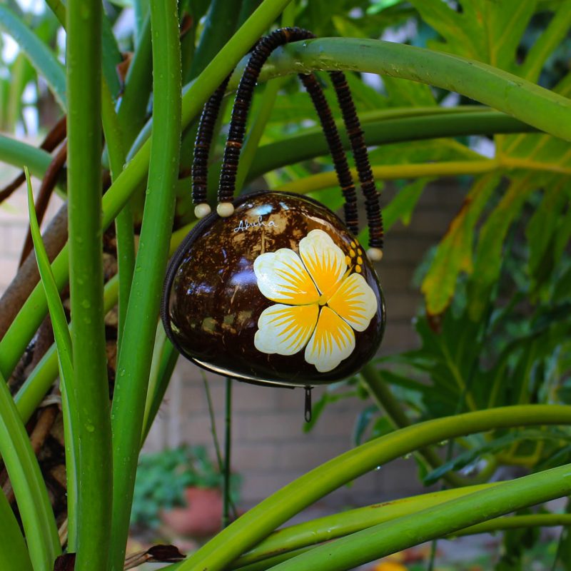 Coconut Purse | Hand Painted Yellow Hibiscus